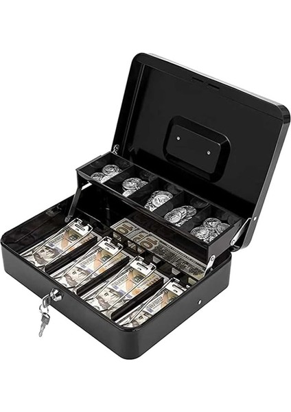 Kilitli Para Kutusu Para Tepsili ve 5 Bölemeli Metal Para Saklama, Para Kutusu, Yaylı fiyatları