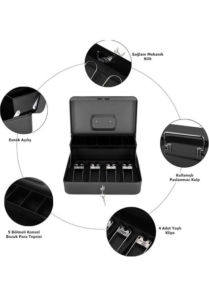 Kilitli Para Kutusu Para Tepsili ve 5 Bölemeli Metal Para Saklama, Para Kutusu, Yaylı fırsatları