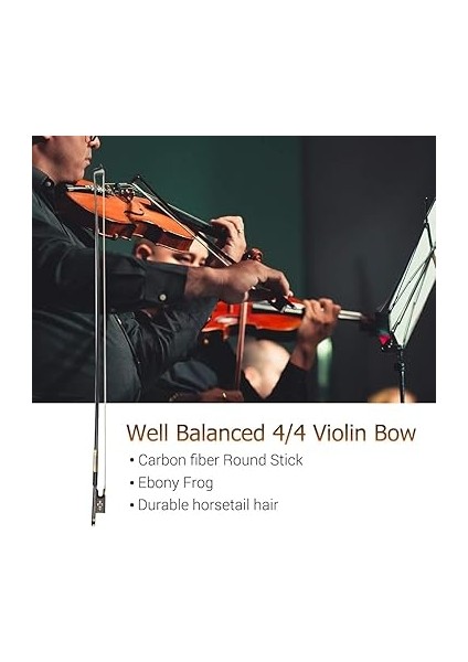 4/4 Keman Keman Yay Karbon Fiber Yuvarlak Çubuk Abanoz Kurbağa Atkuyruğu Saç Iyi Dengelenmiş fırsatları