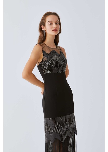 Payetli Püsküllü Abiye Elbise Siyah K2011319_001 fiyatları