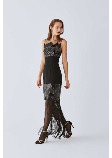 Payetli Püsküllü Abiye Elbise Siyah K2011319_001 modelleri