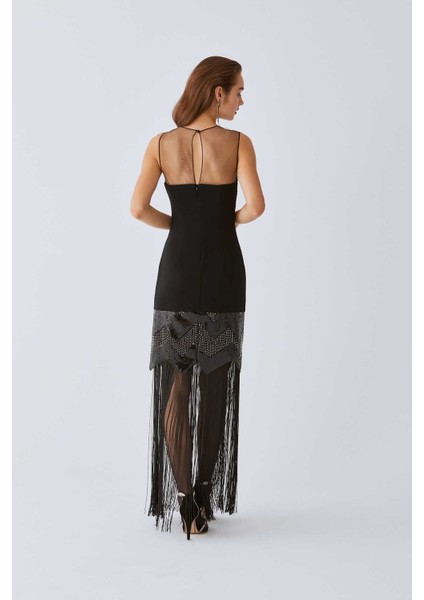 Payetli Püsküllü Abiye Elbise Siyah K2011319_001 fırsatları