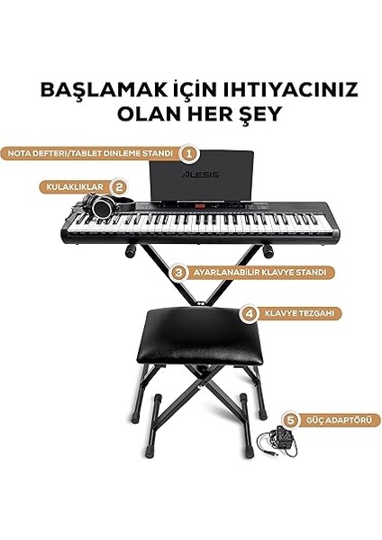 Melody 61 Başlangıç Seviyesi Piyano Klavye 61 Tuş, Hoparlör, Stand, Bank, Kulaklık, Tablet/nota Standı, 300 Ses ve Müzik Dersleri ile Birlikte modelleri
