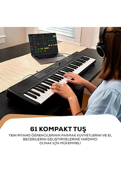 Melody 61 Başlangıç Seviyesi Piyano Klavye 61 Tuş, Hoparlör, Stand, Bank, Kulaklık, Tablet/nota Standı, 300 Ses ve Müzik Dersleri ile Birlikte fırsatları