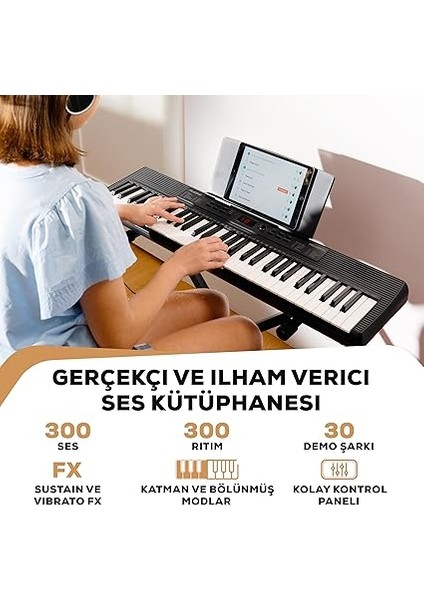 Melody 61 Başlangıç Seviyesi Piyano Klavye 61 Tuş, Hoparlör, Stand, Bank, Kulaklık, Tablet/nota Standı, 300 Ses ve Müzik Dersleri ile Birlikte indirimleri