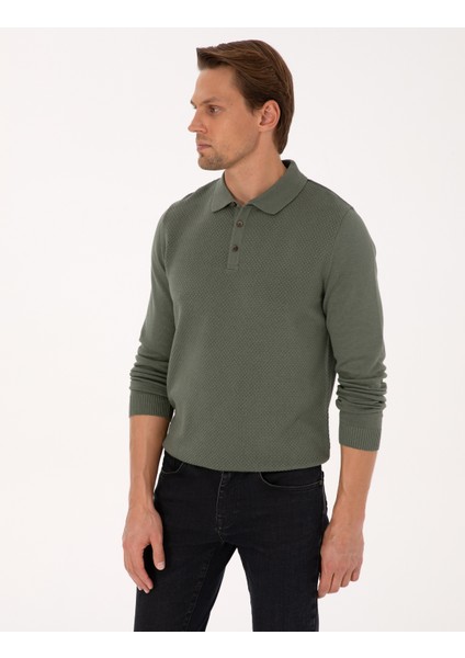 Erkek Duman Slim Fit Polo Yaka Düğmeli Triko Kazak 50318036-VR210 modelleri