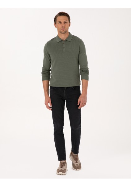 Erkek Duman Slim Fit Polo Yaka Düğmeli Triko Kazak 50318036-VR210 fırsatları