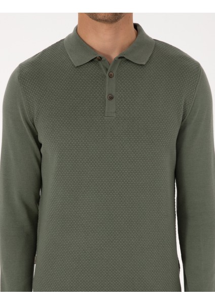 Erkek Duman Slim Fit Polo Yaka Düğmeli Triko Kazak 50318036-VR210