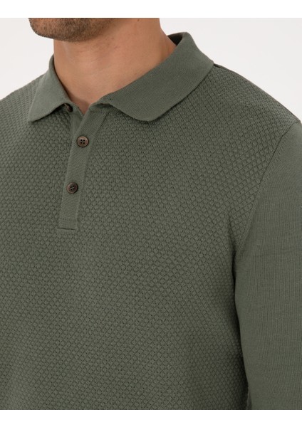 Erkek Duman Slim Fit Polo Yaka Düğmeli Triko Kazak 50318036-VR210