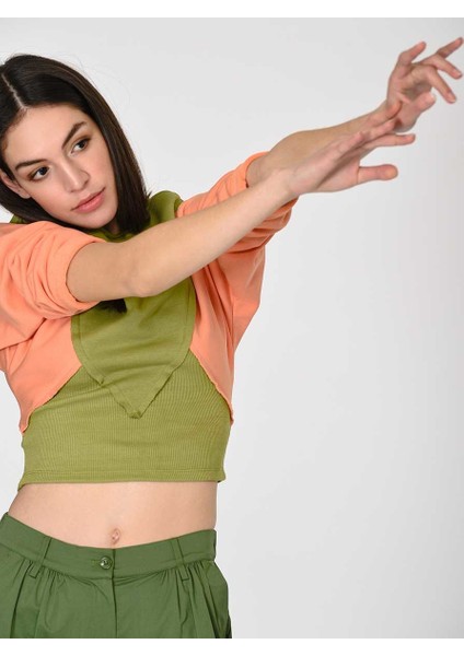 Desenli Kadın Sweatshirt Yeşil - Oranj Y1954120_482 fiyatları