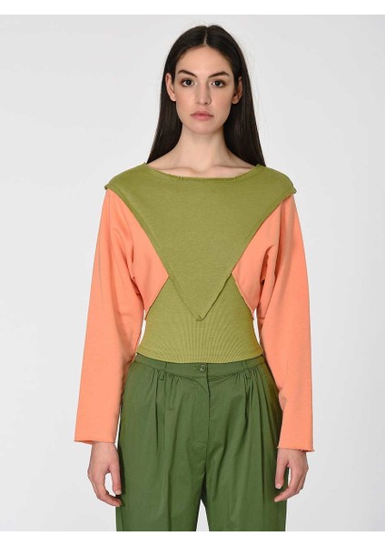 Desenli Kadın Sweatshirt Yeşil - Oranj Y1954120_482 modelleri