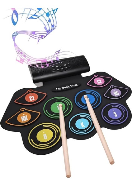Elektronik Davul Seti El Rulo Davul Seti 9 Ped Davullu Dahili Stereo Hoparlör Ayak Pedalı Tatil Doğum Günü Si Renkli Uygulama Pedi Bateri Kiti
