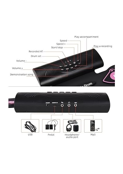 Elektronik Davul Seti El Rulo Davul Seti 9 Ped Davullu Dahili Stereo Hoparlör Ayak Pedalı Tatil Doğum Günü Si Renkli Uygulama Pedi Bateri Kiti fiyatları