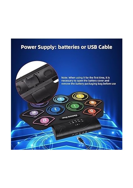 Elektronik Davul Seti El Rulo Davul Seti 9 Ped Davullu Dahili Stereo Hoparlör Ayak Pedalı Tatil Doğum Günü Si Renkli Uygulama Pedi Bateri Kiti modelleri