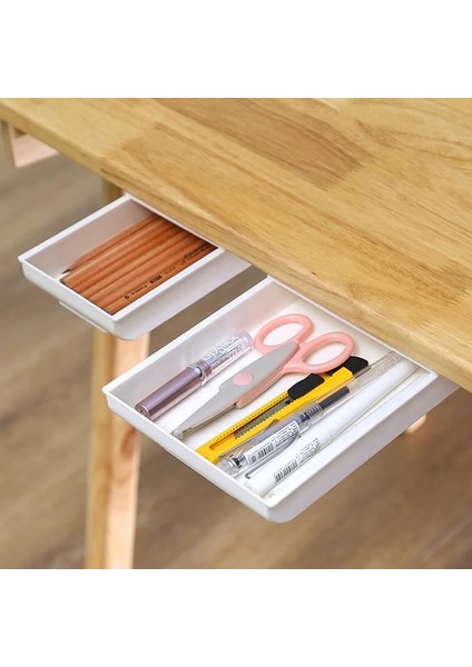 Çalışma Masası Çekmecesi, Tezgah Altı, Kendinden Yapışkanlı, Düzenleyici, Gizli Alt Masa, Ofis, Masa, Makyaj Masası Ev Için (Beyaz, 2'li)