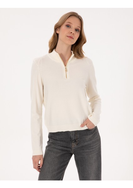 Kadın Ekru Slim Fit Kazak 50317114-VR019