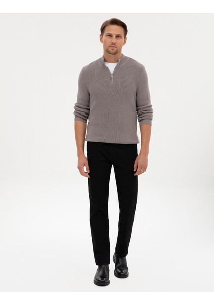 Erkek Açık Gri Melanj Slim Fit Dik Yaka Fermuarlı Triko Kazak 50317363-VR091 fırsatları