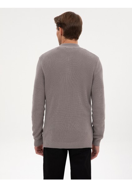 Erkek Açık Gri Melanj Slim Fit Dik Yaka Fermuarlı Triko Kazak 50317363-VR091 indirimleri