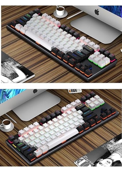 Leaven K550 Kablolu Rgb Mekanik Oyuncu Klavye - 87 Tuşlu, Ergonomik Tasarım, LED Işıklı, 150CM Kablo, Bilgisayar Pc Için, Siyah-Beyaz, Kırmızı Switch modelleri