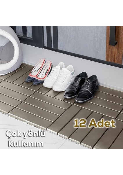 1177 Bahçe Balkon Teras Zemin Döşemesi Banyo Paspası Sert Plastik 12LI Dış Mekan Karosu Latte fiyatları