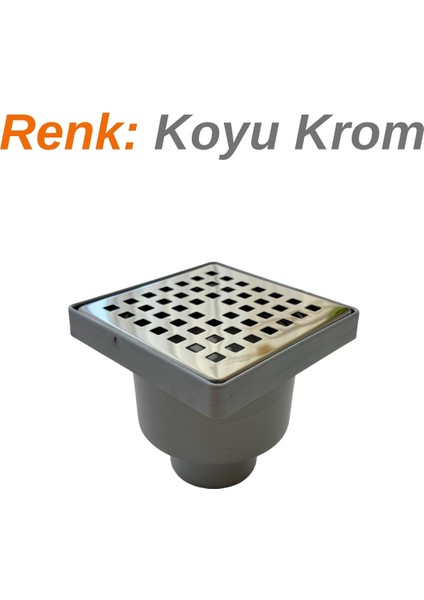 10X10 Plastik Çerçeveli Yer Süzgeci Duş Kanalı Izgara Koyu Krom - Düşey Çıkış 50MM