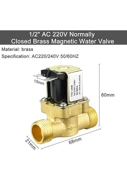 Ac 220V 1/2" Solenoid Valf, Normalde Kapalı (Nc) Pirinç Solenoid Anahtarı Içme Çeşmeleri Elektrikli Su Kontrol Vanası, Çamaşır Makinesi, Bahçe Sulama Için fiyatları