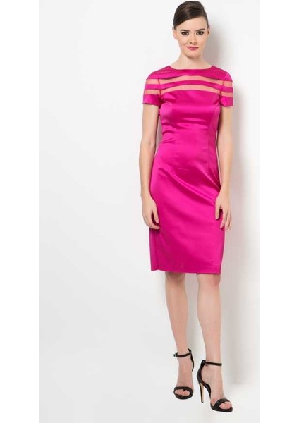 Midi Boy Kısa Kollu Elbise Fuşya Y1511020_003