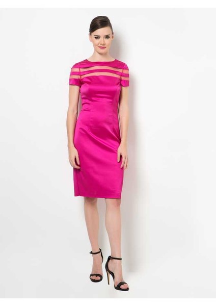 Midi Boy Kısa Kollu Elbise Fuşya Y1511020_003 fırsatları