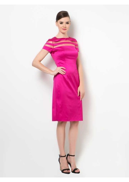 Midi Boy Kısa Kollu Elbise Fuşya Y1511020_003
