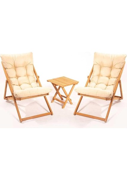 Flex 2'li Ahşap Puf Minderli Bahçe, Balkon, Teras ve Plaj Katlanır Şezlong Set Bistro fiyatları