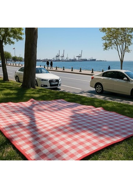 Piknik Örtüsü 200X150 cm Su Geçirmez Çift Katlı Kamp ve Plaj Örtüsü (Kırmızı)