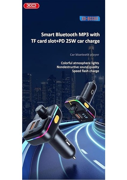 BCC09 Araç Hızlı Şarj Çakmaklık, Fm Transmitter, Müzik Çalma, Dahili Mikrofon, Tf Kart Girişi, Usb-C Pd 25W + 2 Usb-A Şarj, Bluetooth, Rgb Aydınlatma, LCD Ekran, Korumalı Şarj, Siyah fiyatları