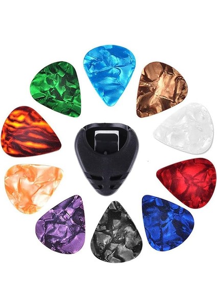 10 Parçalı Gitar Penası Seti, Renkli Gitar Penaları ve Pena Tutucu Seti, Akustik Gitar Penası, Çok Fonksiyonlu Selüloit Gitar Aksesuarı