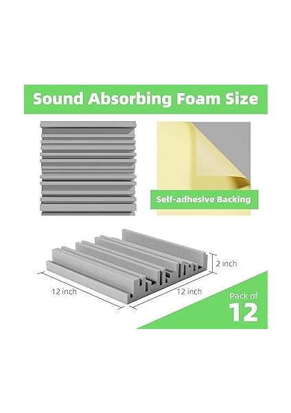 12'li Paket Kendinden Yapışkanlı Geçirmez Köpük Paneller, 12 x 12 x 2 Inç Akustik Köpük, Duvar, Ev, Stüdyo Için modelleri
