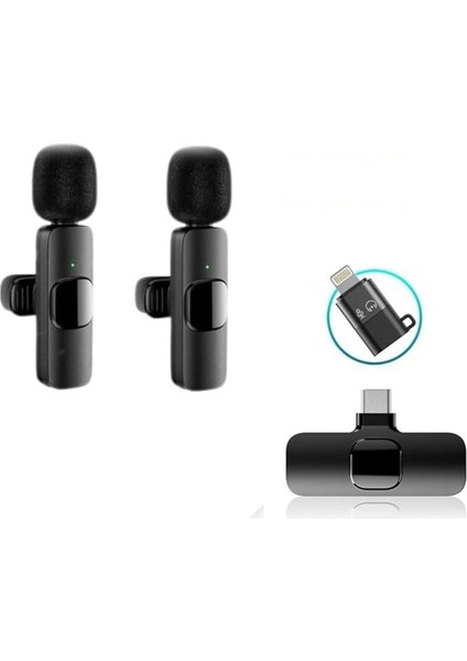 K9-D2 Lightning-Type-C Dönüştürücülü Wireless Kablosuz Çiftli Yaka Mikrofonu