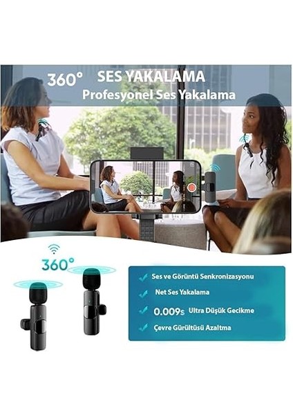 K9-D2 Lightning-Type-C Dönüştürücülü Wireless Kablosuz Çiftli Yaka Mikrofonu fiyatları