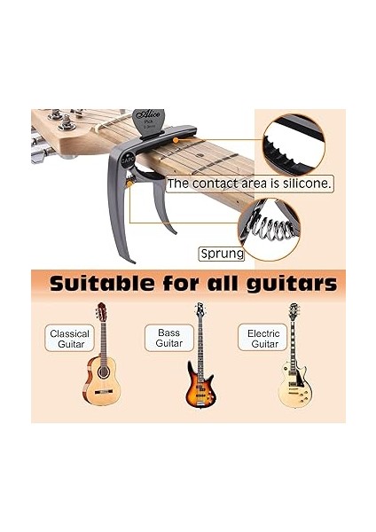 Capo, Gitar Capo, Akustik Gitar, Gitar ve Dişli Aksesuarları Için Capo Elektro Gitar, 3 Gitar Metal Peneli ve 1 Gitar Pena Çantası Gitar Capo Akustik Ukulele Mandolin Banjo Için indirimleri