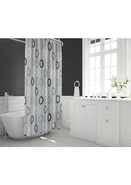 Gri Halkalı Duş Perdesi - 180X200 cm Banyo Perdesi - Tek Kanat Banyo Duş Perdesi - Polyester Kumaş Su Geçirmez Küvet Perdesi - Yıkanabilir Banyo Duş Perdesi fiyatları