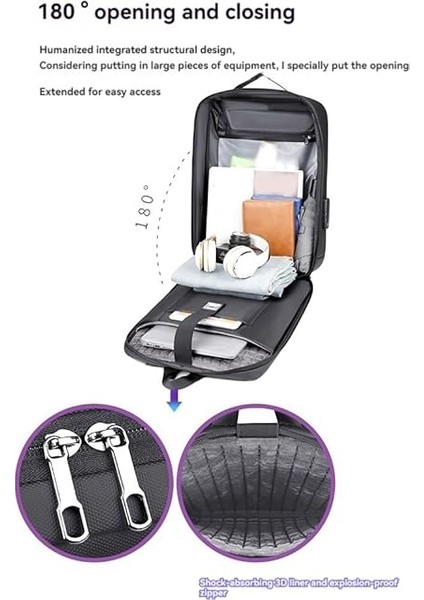 Hırsızlığa Karşı Kabuk Dizüstü Bilgisayar Sırt Çantası Su Geçirmez Seyahat Sırt Çantası Ince Oyun Bilgisayar Çantası Kilitli Siyah 17-18 Inç modelleri