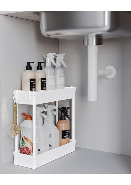 Home Rafata Çok Amaçlı 2 Katlı Evye Altı Düzenleyicisi Askılı Banyo Düzenleyici Dolap Içi Organizer Raf fiyatları