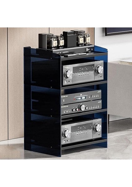 Akrilik Ses Rafı - Oyun Konsolları Kayıt Oyuncuları ve Hifi Depolama Için 3/4 Katmanlı Av Medya Standı - Koyu Siyah (40X52.2X79.4CM)