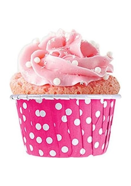 Hediye Sepeti 50'li Koyu Pembe Puantiyeli Muffin Kek Kalıbı, Kek Kapsülü Cupcake Kalıbı, Airfryer Uyumlu fırsatları