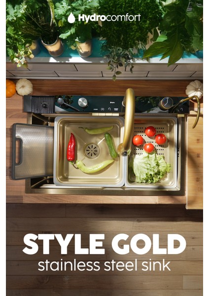 Akıllı Teknolojik Eviye Seti Paslanmaz Taban Gold