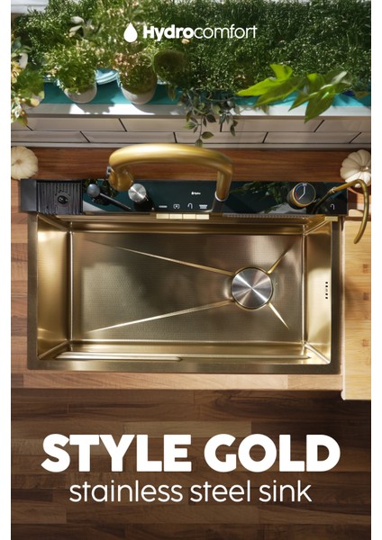 Akıllı Teknolojik Eviye Seti Paslanmaz Taban Gold modelleri