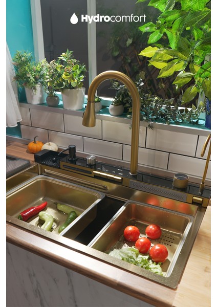 Akıllı Teknolojik Eviye Seti Paslanmaz Taban Gold