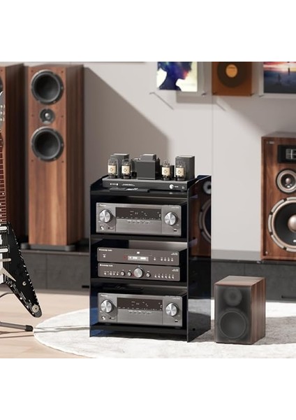Akrilik Ses Rafı - Oyun Konsolları Kayıt Oyuncuları ve Hifi Depolama Için 3/4 Katmanlı Av Medya Standı - Koyu Siyah (40X52.2X79.4CM) indirimleri