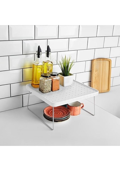 Dolap Içi Düzenleyici Katlanır Dekoratif Büyük Raf, Tabak, Bardak Rafı, Mutfak Düzenleme Rafı (Beyaz) (30CM*30CM*15CM)