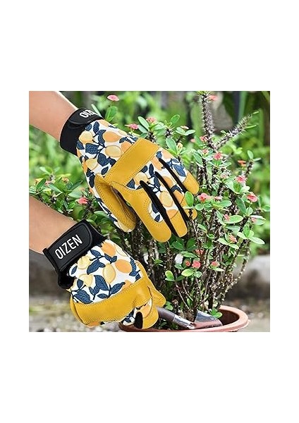 Geçirmez Sığır Derisi Bahçe Eldiveni Kadınlar ve Erkekler Için, Dokunmatik Ekran Uyumlu Çalışma Eldiveni, Yabani Ot Ayıklama, Kazı, Dikim, Kadınlar Için Bahçe Hediyeleri (Sarı, 1 Çift, M) fırsatları