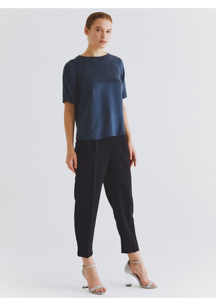 %100 İpek Yarım Kol Bluz Lacivert K2013117_015 fiyatları