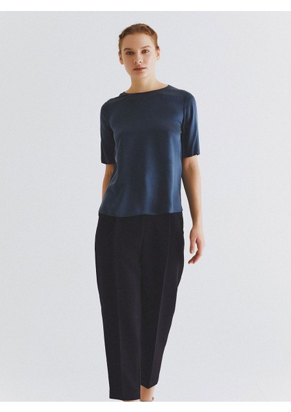 %100 İpek Yarım Kol Bluz Lacivert K2013117_015 modelleri